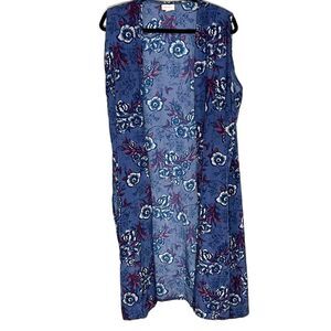 LuLaRoe Joy Vest Floral Patterned Blue Size XL